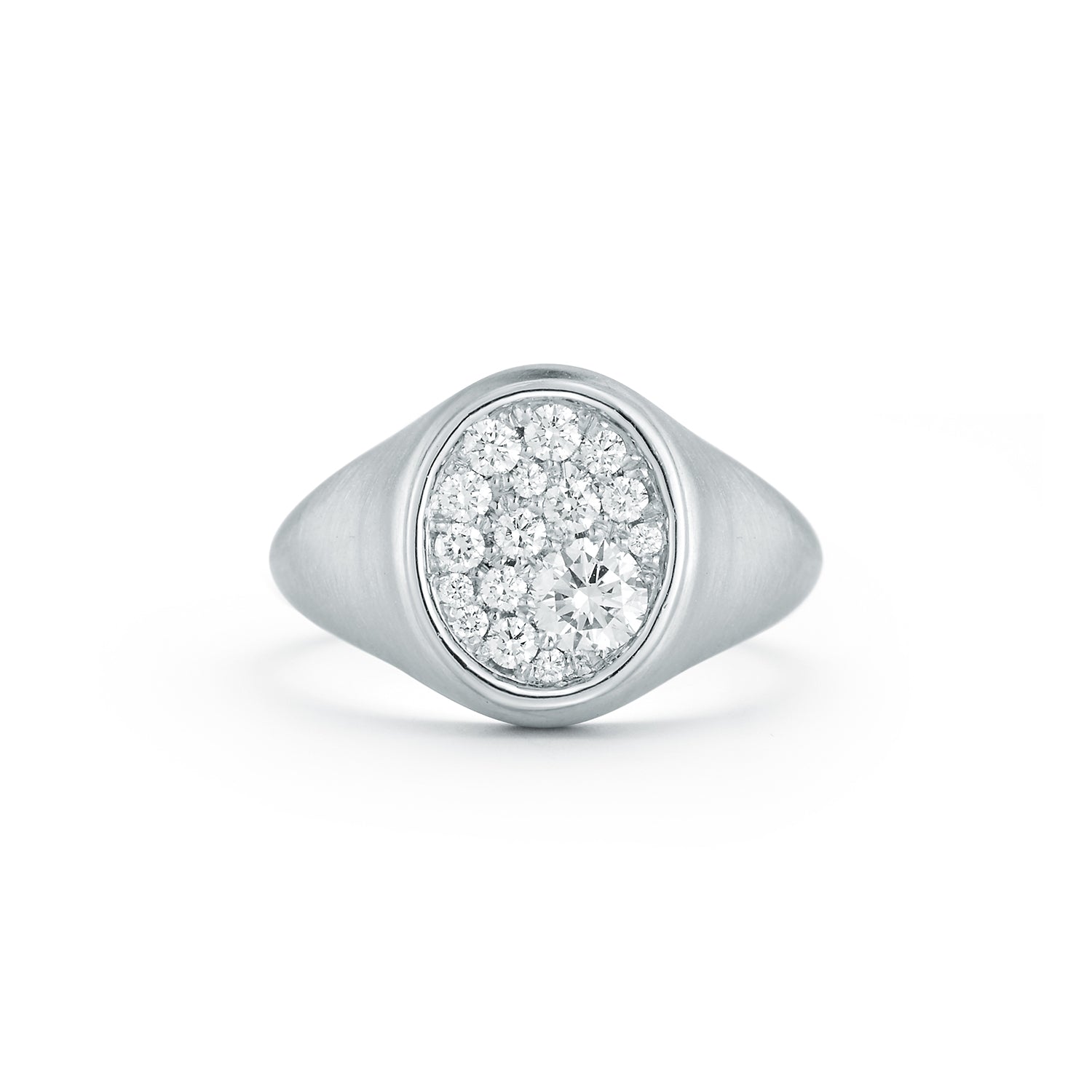 Pave Oval Signet in 18K White Gold