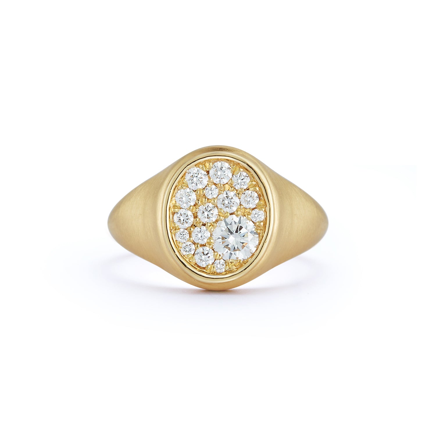 Pave Oval Signet in 18K Yellow Gold