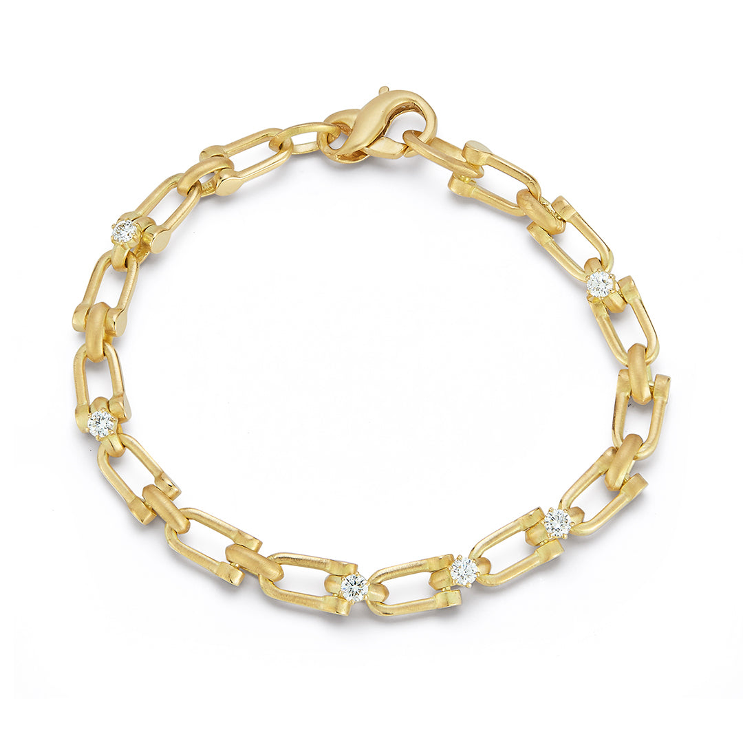Jade Trau Two-Tone Pia Gold Chain Link Bracelet, Platinum/18K Rose Gold, Size 6.5 in Chain