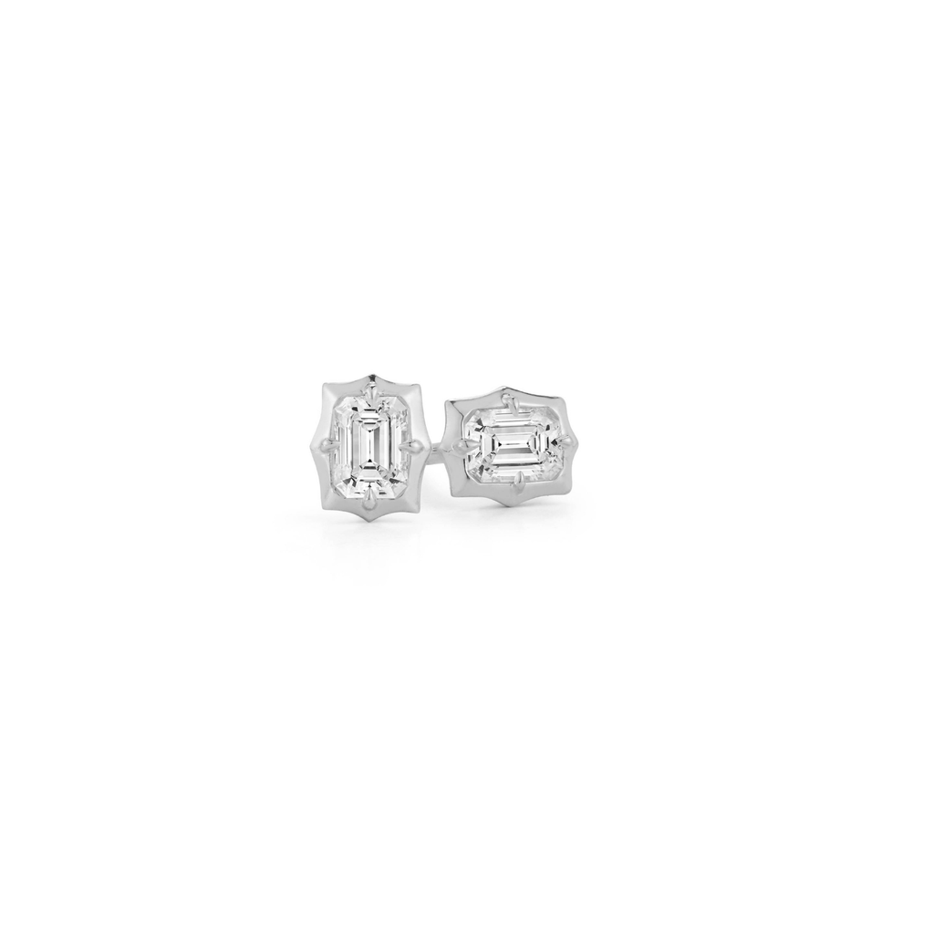 Vanguard Emerald Stud Diamond Earrings