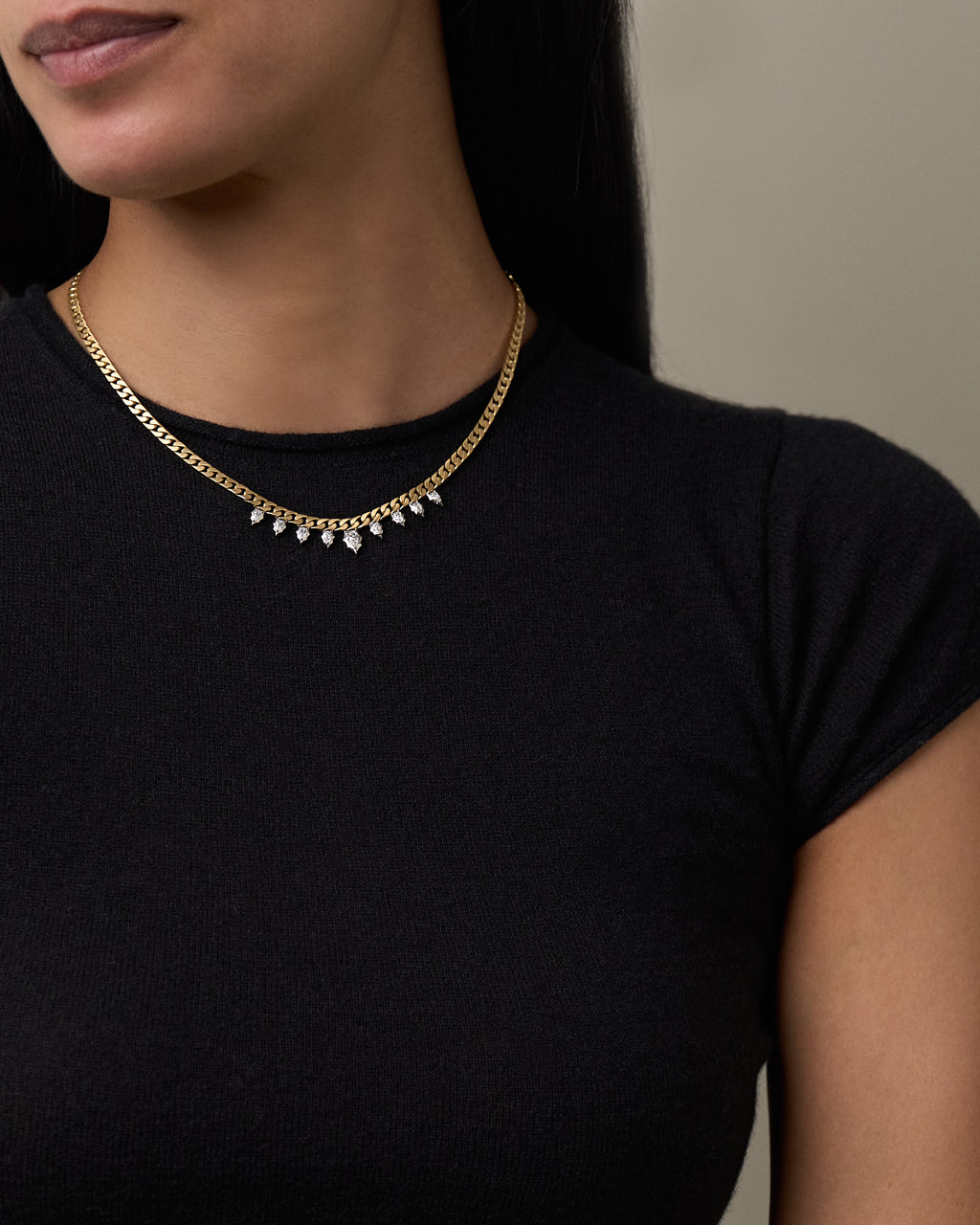 Two-Tone Hanging Envoy Curb Chain Necklace