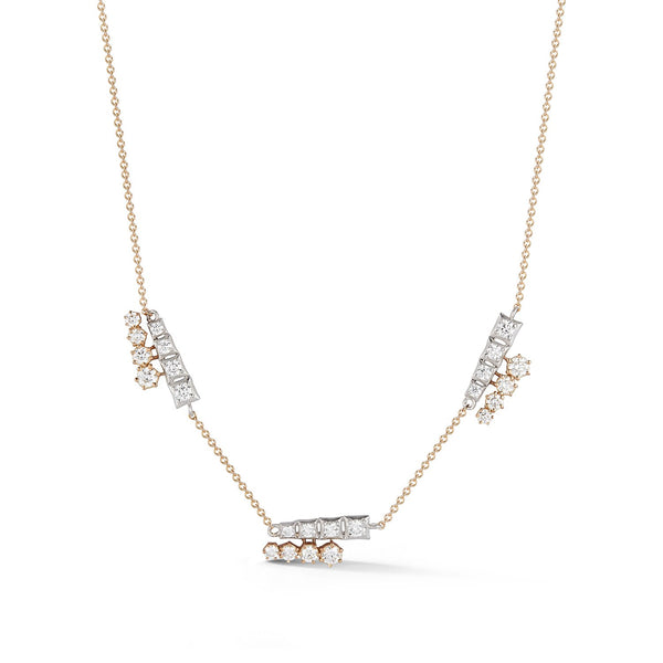 Harlow Two-Tone Three Station Necklace in 18K Rose Gold x Platinum