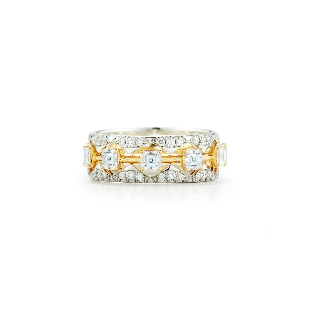 Square Clara Stack in 18K Yellow and White Gold Pave Bands