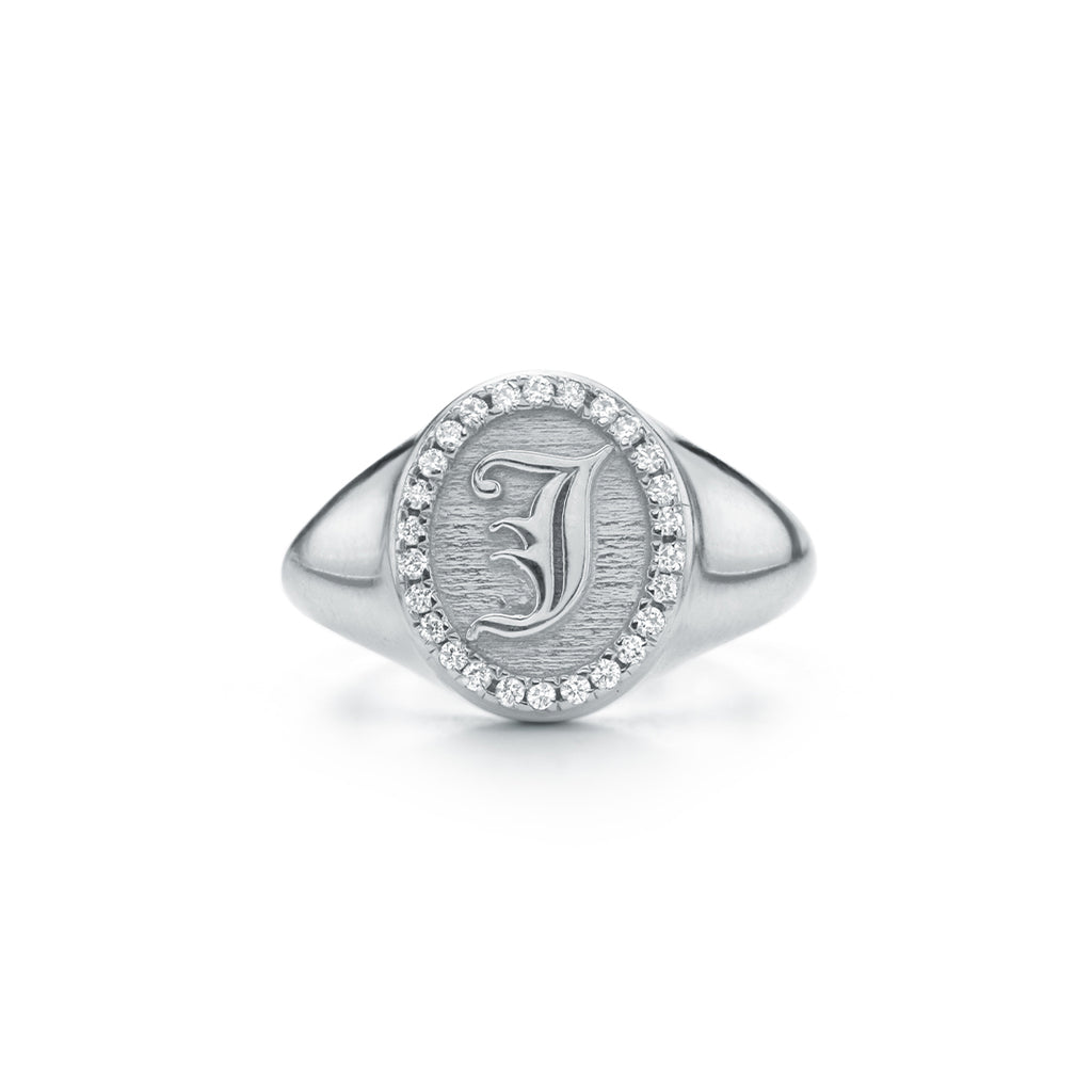 Letter Signet Ring in 18K White Gold