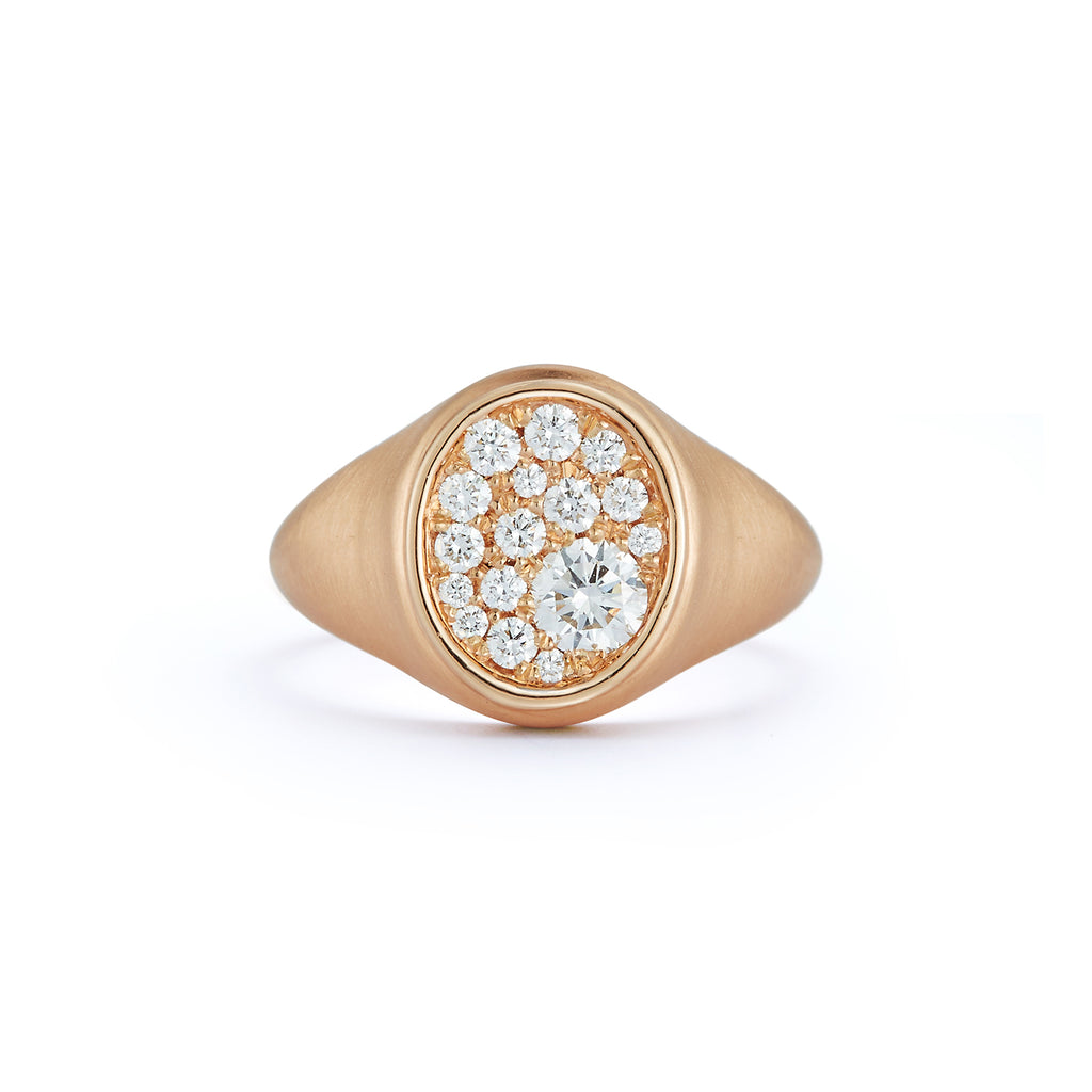 Pave Oval Signet in 18K Rose Gold