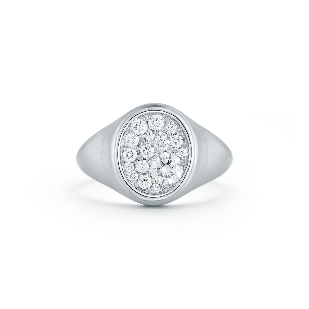 Pave Oval Signet in 18K White Gold