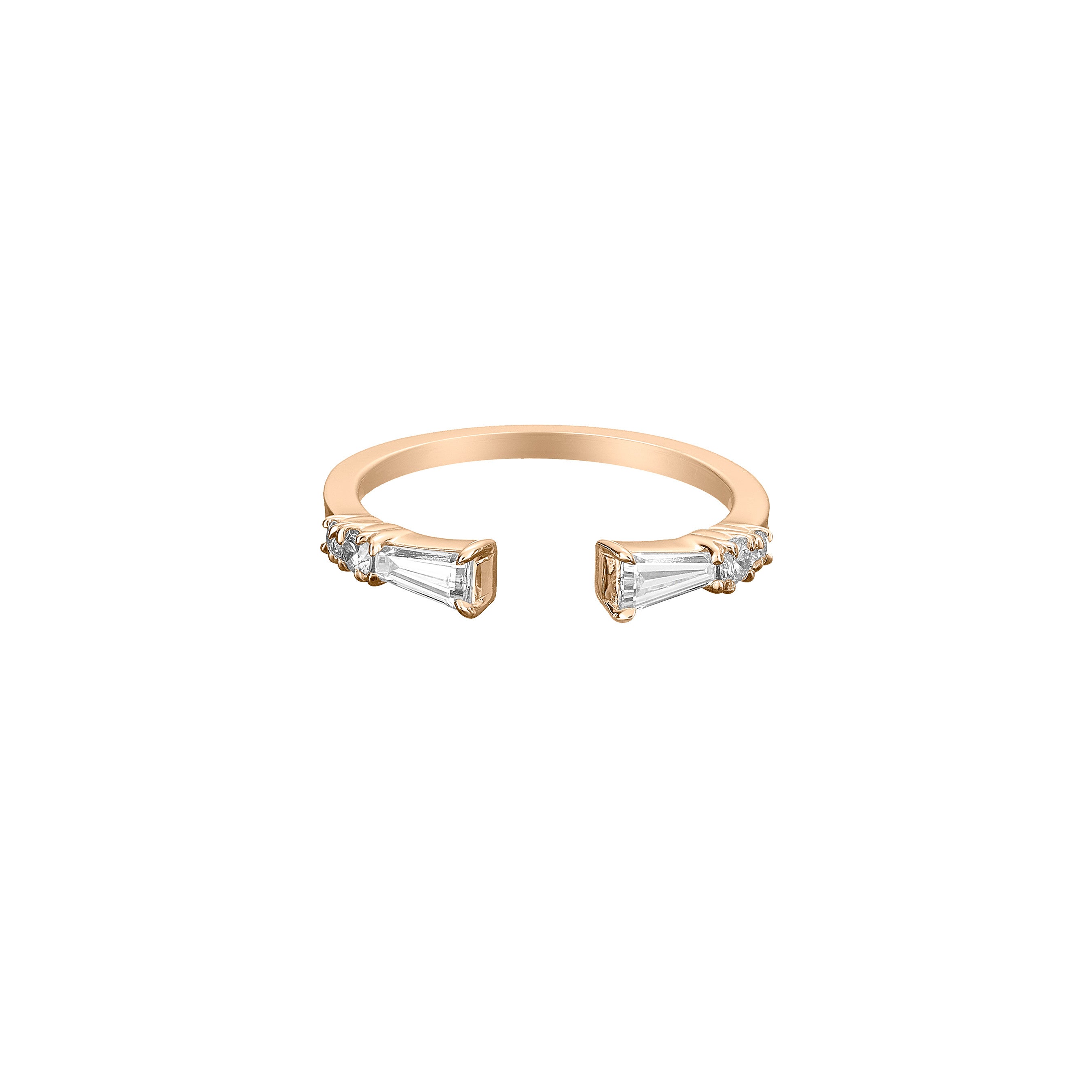  Upside Down Diamond Double Band, 18k Gold, Baguette Diamond, Unique Ring, Statement Ring, Gift, Stackable Ring