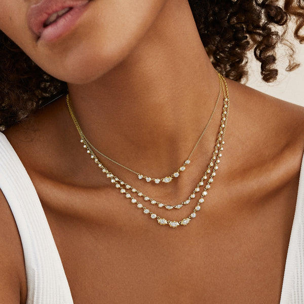 14K White Gold Riviera Diamond Necklace